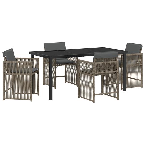 Grote foto vidaxl 5 delige tuin eetset met kussens grijs poly rattan tuin en terras tuinmeubelen