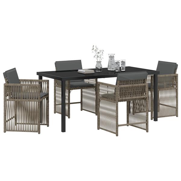 Grote foto vidaxl 5 delige tuin eetset met kussens grijs poly rattan tuin en terras tuinmeubelen