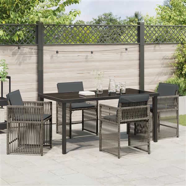 Grote foto vidaxl 5 delige tuin eetset met kussens grijs poly rattan tuin en terras tuinmeubelen