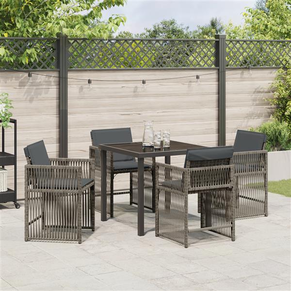 Grote foto vidaxl 5 delige tuinset met kussens in grijs poly rattan tuin en terras tuinmeubelen