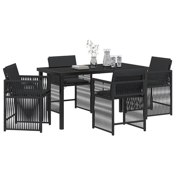 Grote foto vidaxl 5 delige tuinset met kussens zwart poly rattan tuin en terras tuinmeubelen