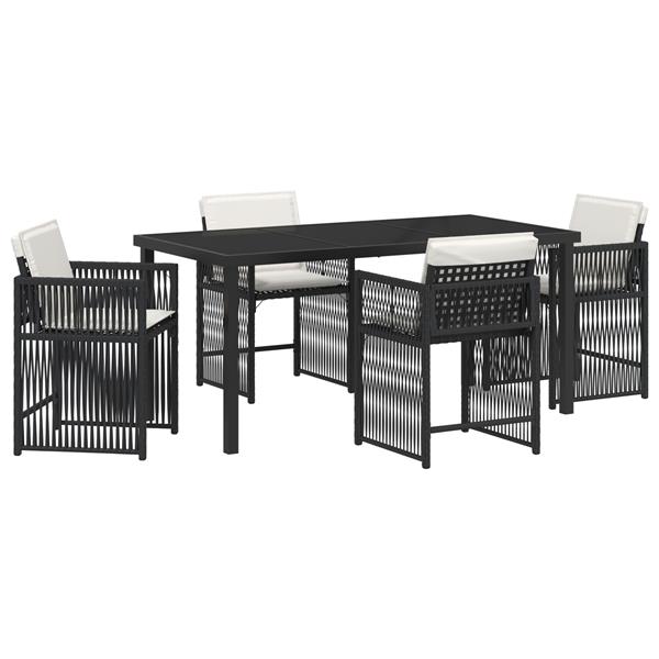 Grote foto vidaxl 5 delige tuin eettafelset met kussens zwart poly rattan tuin en terras tuinmeubelen