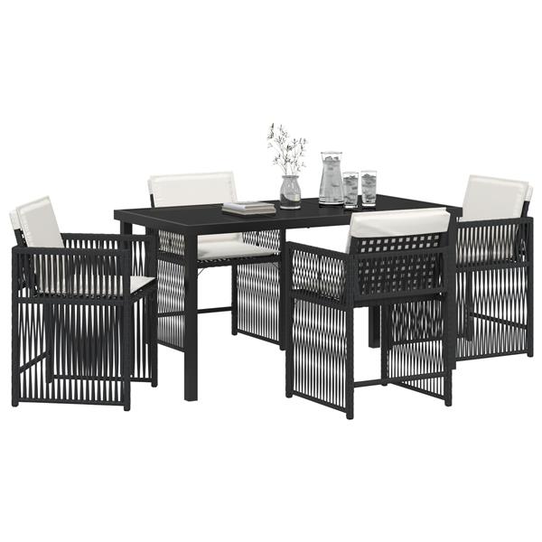 Grote foto vidaxl 5 delige tuin eetset met kussens zwart poly rattan tuin en terras tuinmeubelen