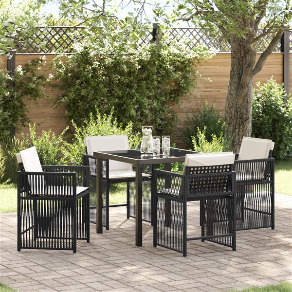 Grote foto vidaxl 5 delige tuinset met kussens in zwart poly rattan tuin en terras tuinmeubelen