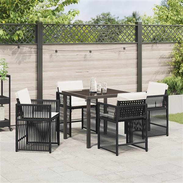 Grote foto vidaxl 5 delige tuinset met kussens in zwart poly rattan tuin en terras tuinmeubelen