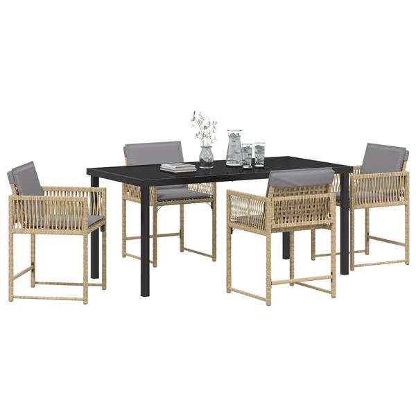 Grote foto vidaxl 5 delige tuin eetset met kussens in beige poly rattan tuin en terras tuinmeubelen