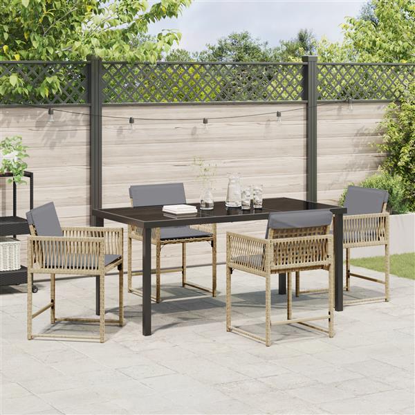 Grote foto vidaxl 5 delige tuin eetset met kussens in beige poly rattan tuin en terras tuinmeubelen