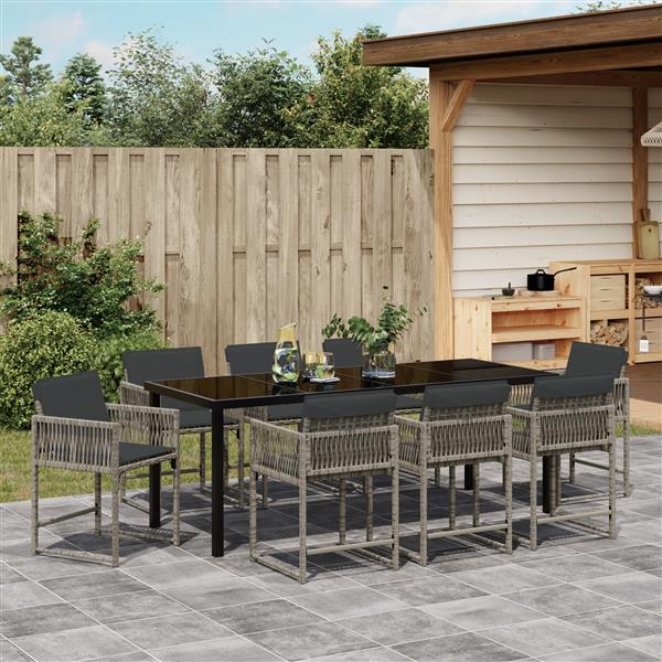 Grote foto vidaxl 9 delige tuinset met kussens in grijs poly rattan tuin en terras tuinmeubelen