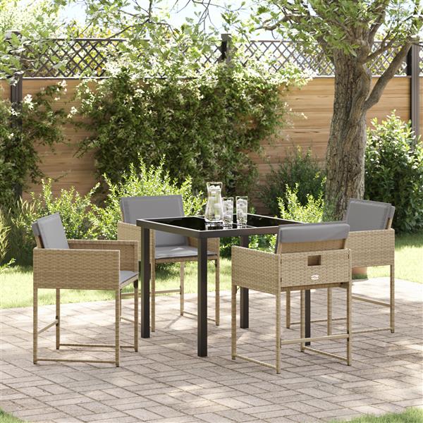Grote foto vidaxl 5 delige tuinset met kussens in beige van poly rattan tuin en terras tuinmeubelen