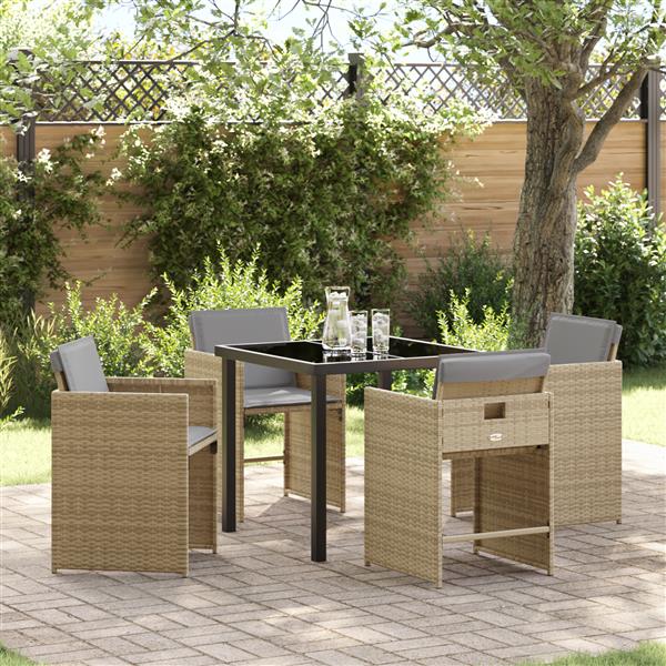 Grote foto vidaxl 5 delige tuinset met kussens poly rattan beige tuin en terras tuinmeubelen