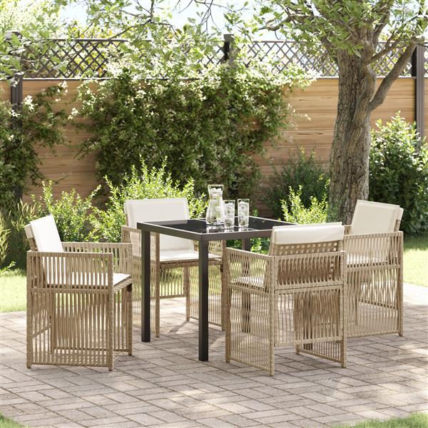 Grote foto vidaxl 5 delige tuinset met kussens poly rattan beige tuin en terras tuinmeubelen