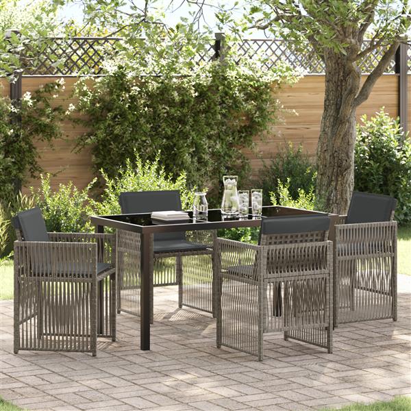 Grote foto vidaxl 5 delige tuinset met kussens poly rattan grijs tuin en terras tuinmeubelen