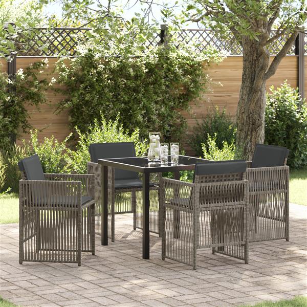 Grote foto vidaxl 5 delige tuinset met kussens poly rattan grijs tuin en terras tuinmeubelen