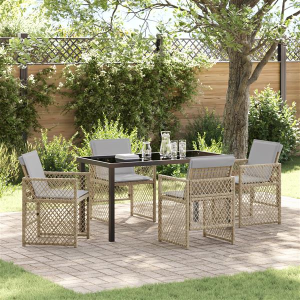 Grote foto vidaxl 5 delige tuinset met kussens poly rattan beige tuin en terras tuinmeubelen