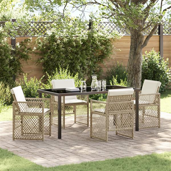 Grote foto vidaxl 5 delige tuinset met kussens poly rattan beige tuin en terras tuinmeubelen