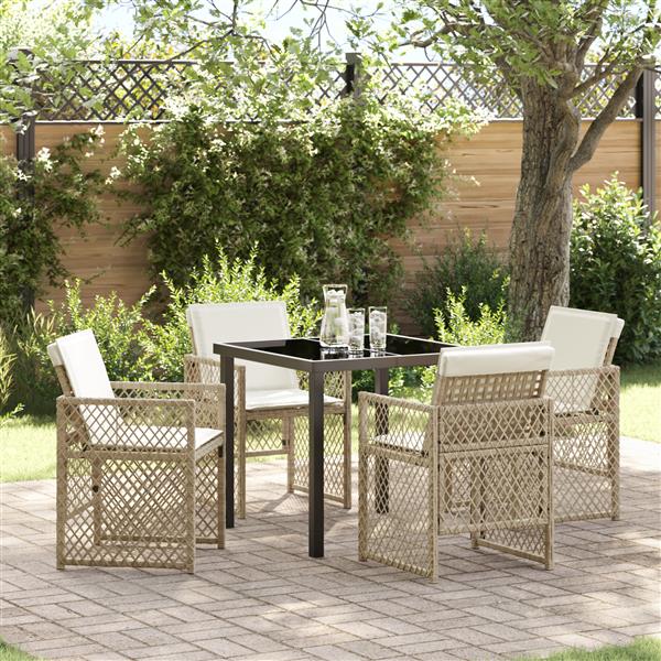 Grote foto vidaxl 5 delige tuinset met kussens poly rattan beige tuin en terras tuinmeubelen