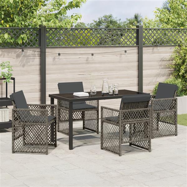 Grote foto vidaxl 5 delige tuinset met kussens poly rattan grijs tuin en terras tuinmeubelen