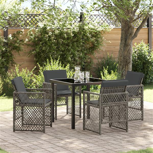 Grote foto vidaxl 5 delige tuinset met kussens poly rattan grijs tuin en terras tuinmeubelen