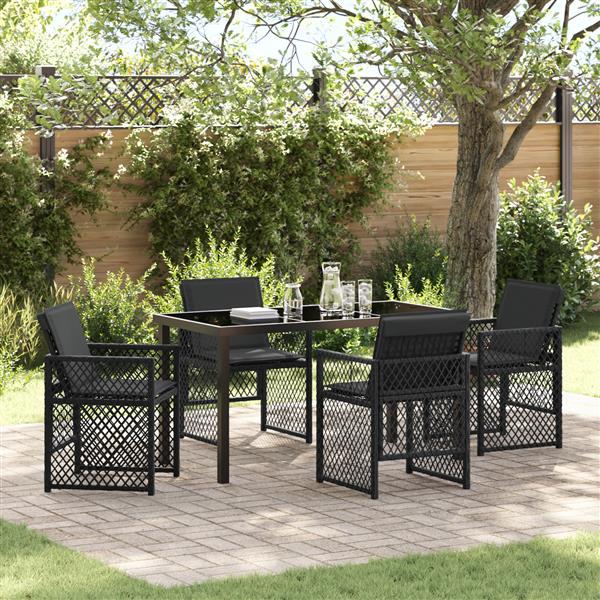 Grote foto vidaxl 5 delige tuinset met kussens poly rattan zwart tuin en terras tuinmeubelen