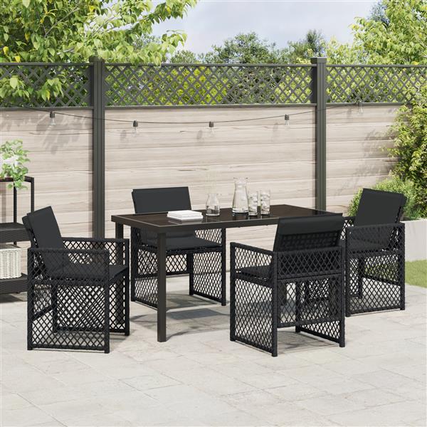 Grote foto vidaxl 5 delige tuinset met kussens poly rattan zwart tuin en terras tuinmeubelen