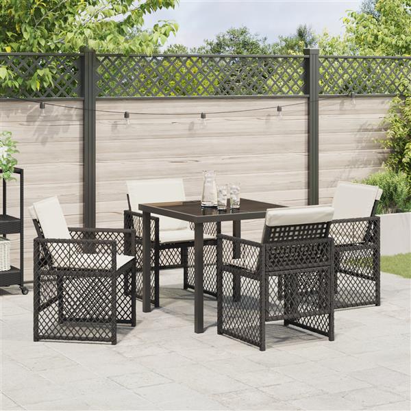 Grote foto vidaxl 5 delige tuinset met kussens poly rattan zwart tuin en terras tuinmeubelen
