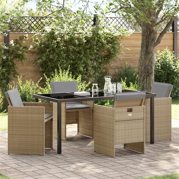 Grote foto vidaxl 5 delige tuinset met kussens poly rattan beige tuin en terras tuinmeubelen