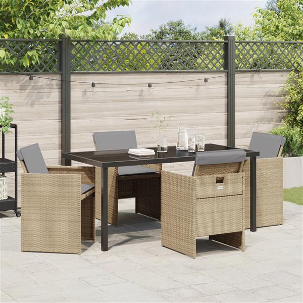 Grote foto vidaxl 5 delige tuinset met kussens poly rattan beige tuin en terras tuinmeubelen
