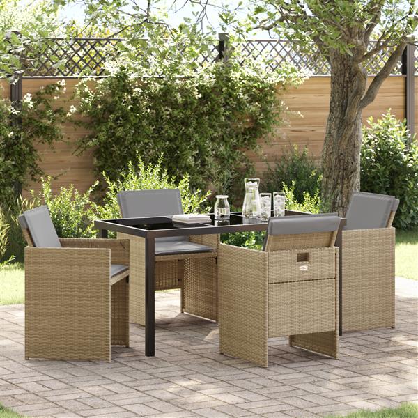 Grote foto vidaxl 5 delige tuinset met kussens poly rattan beige tuin en terras tuinmeubelen