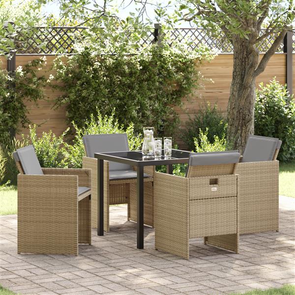 Grote foto vidaxl 5 delige tuinset met kussens poly rattan beige tuin en terras tuinmeubelen