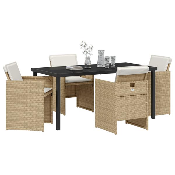 Grote foto vidaxl 5 delige tuinset met kussens poly rattan beige tuin en terras tuinmeubelen