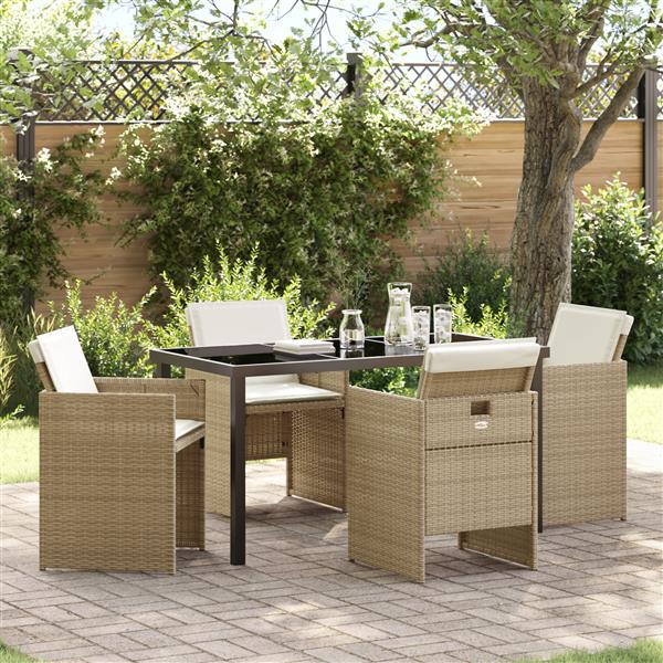 Grote foto vidaxl 5 delige tuinset met kussens poly rattan beige tuin en terras tuinmeubelen