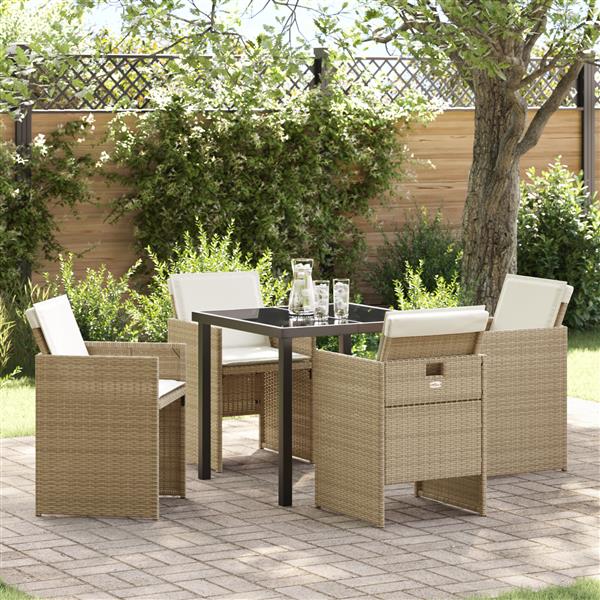 Grote foto vidaxl 5 delige tuinset met kussens poly rattan beige tuin en terras tuinmeubelen