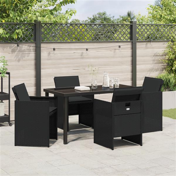 Grote foto vidaxl 5 delige tuinset met kussens poly rattan zwart tuin en terras tuinmeubelen