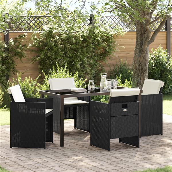 Grote foto vidaxl 5 delige tuinset met kussens poly rattan zwart tuin en terras tuinmeubelen