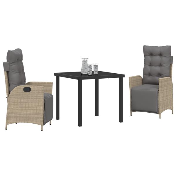 Grote foto vidaxl 3 delige tuinset eetset beige poly rattan tuin en terras tuinmeubelen