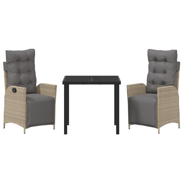 Grote foto vidaxl 3 delige tuinset eetset beige poly rattan tuin en terras tuinmeubelen