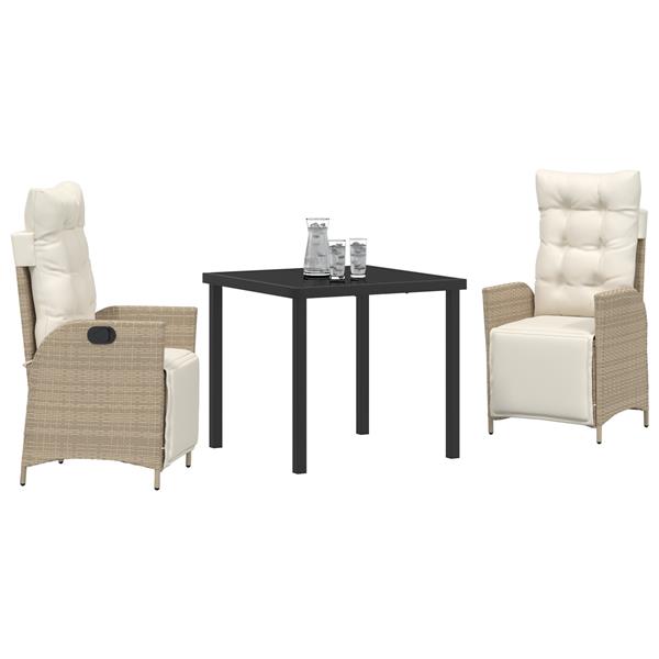 Grote foto vidaxl 3 delige tuinset beige poly rattan tuin en terras tuinmeubelen