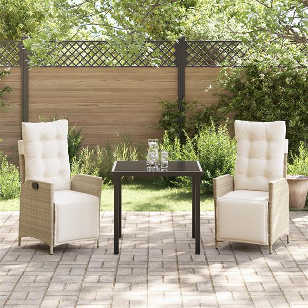 Grote foto vidaxl 3 delige tuinset beige poly rattan tuin en terras tuinmeubelen