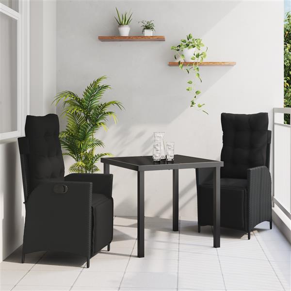 Grote foto vidaxl 3 delige tuin eetset zwart poly rattan tuin en terras tuinmeubelen