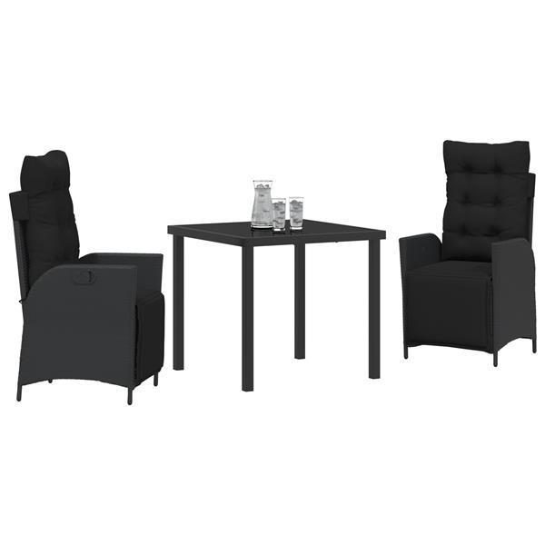 Grote foto vidaxl 3 delige tuin eetset zwart poly rattan tuin en terras tuinmeubelen