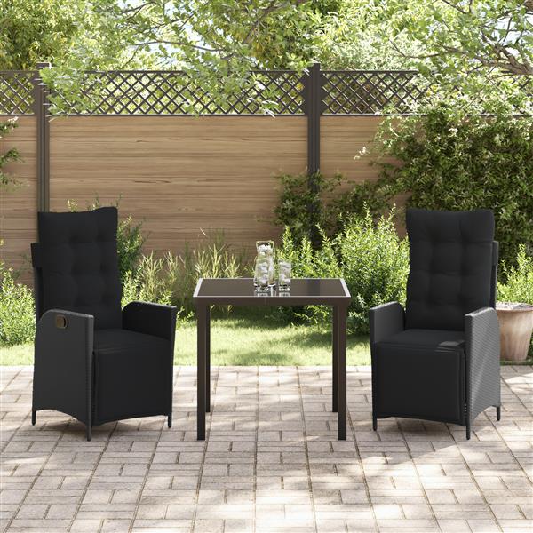 Grote foto vidaxl 3 delige tuin eetset zwart poly rattan tuin en terras tuinmeubelen