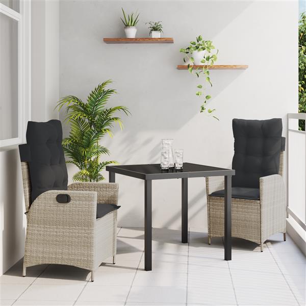 Grote foto vidaxl 3 delige tuinset met kussens lichtgrijs poly rattan tuin en terras tuinmeubelen