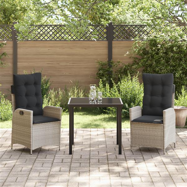 Grote foto vidaxl 3 delige tuinset met kussens lichtgrijs poly rattan tuin en terras tuinmeubelen