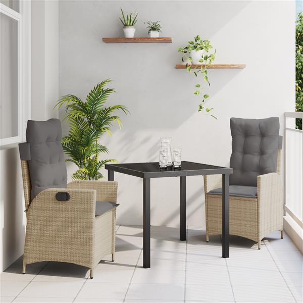 Grote foto vidaxl 3 delige tuinset met kussens in beige poly rattan tuin en terras tuinmeubelen