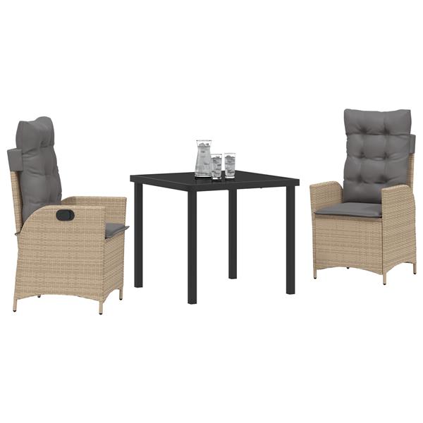 Grote foto vidaxl 3 delige tuinset met kussens in beige poly rattan tuin en terras tuinmeubelen