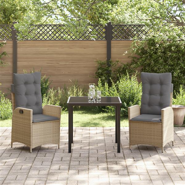 Grote foto vidaxl 3 delige tuinset met kussens in beige poly rattan tuin en terras tuinmeubelen