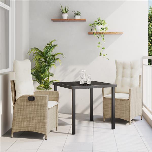 Grote foto vidaxl 3 delige tuin eetset met kussens in beige van poly rattan tuin en terras tuinmeubelen