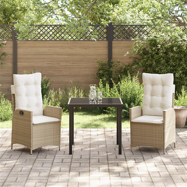 Grote foto vidaxl 3 delige tuin eetset met kussens in beige van poly rattan tuin en terras tuinmeubelen