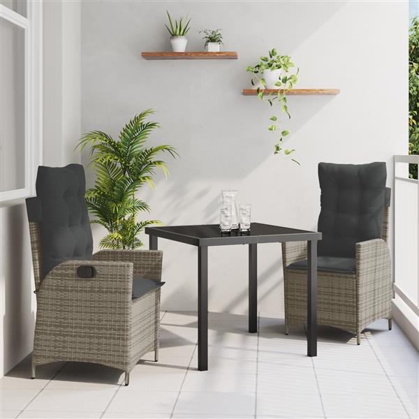 Grote foto vidaxl 3 delige tuinset met kussens grijs poly rattan tuin en terras tuinmeubelen