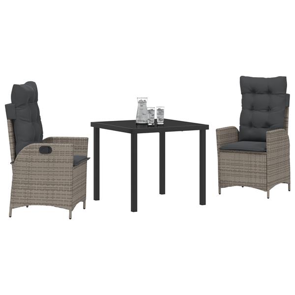 Grote foto vidaxl 3 delige tuinset met kussens grijs poly rattan tuin en terras tuinmeubelen